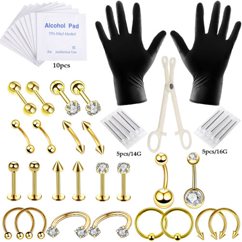 Amazon Bestselling Piercing Kit 47 Pieces Tools Lip Studs Eyebrow Studs Ear Studs Navel Rings Body Piercing Manufacturer In Stock Direct Sale