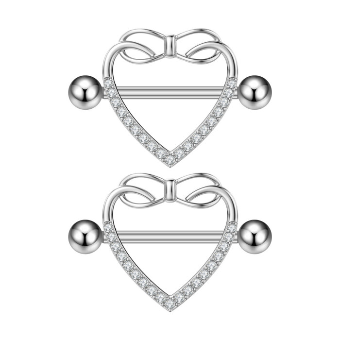Cross-Border E-commerce New Zircon Nipple Rings Oil Drop Nipple Rings Creative Heart-Shaped Zircon Nipple Rings Piercing Jewelry
