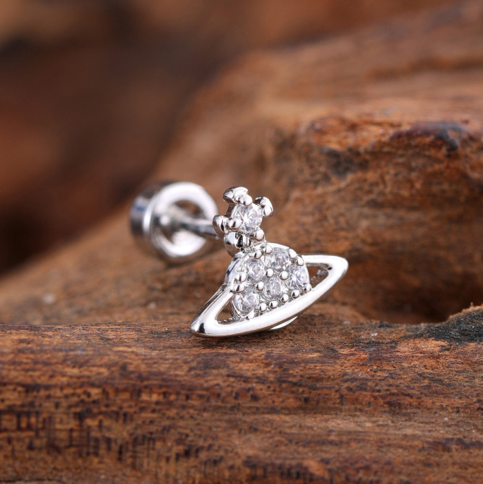 European and American Cross-Border Stainless Steel Zircon Ear Bone Stud Creative Fashion Micro-Inlaid Ear Stud Piercing Jewelry 0.8*6*4mm