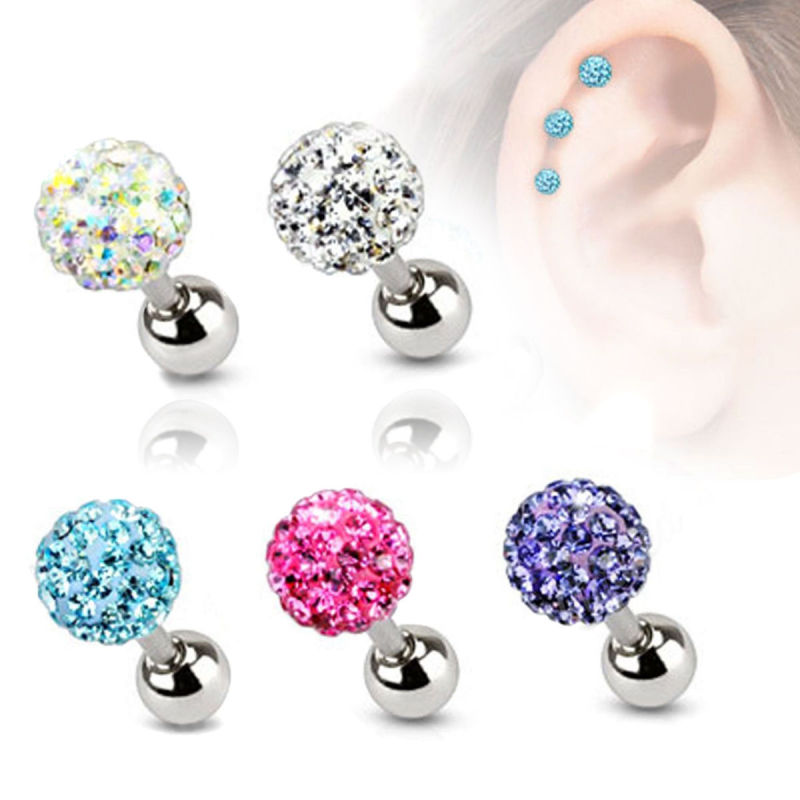 Cross-Border E-commerce Titanium Steel Shambhala Earrings Austrian Ear Bone Studs Tongue Studs Tongue Rings Women's Full Diamond Ball