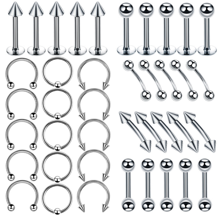 Stainless Steel Nose Stud Lip Stud 40 Set Amazon Popular Rose Gold Nose Ring Ear Stud Piercing Jewelry Cross-Border Exclusive