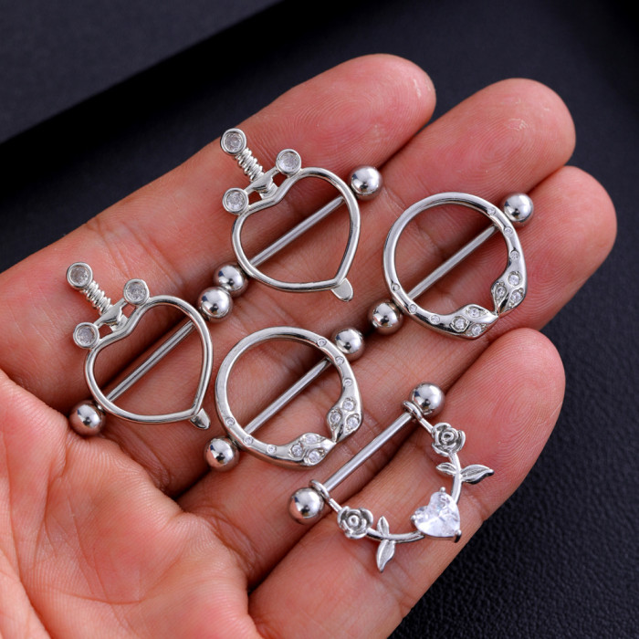 Cross-Border E-commerce New Zircon Snake Nipple Ring Anchor Heart Nipple Piercing Jewelry Online Wholesale