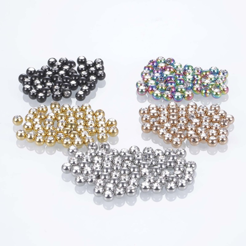 Amazon Stainless Steel Jewelry Accessories Inlaid Diamond Ball Beads Earrings Lip Studs Eyebrow Studs Navel Replacement DIY Round Ball Loose Beads