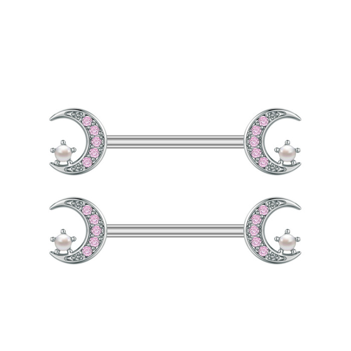 Cross-Border E-commerce New Pink Zircon Nipple Rings Pink Heart-Shaped Zircon Nipple Studs Factory In-Stock Piercing Jewelry Online
