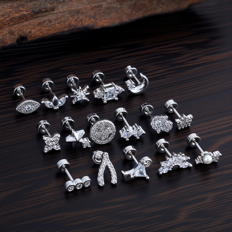 Minimalist Personality Stainless Steel Zircon Ear Bone Studs Exquisite Small Micro Inlaid Real Gold Electroplated Ear Studs 0.8*6*4mm