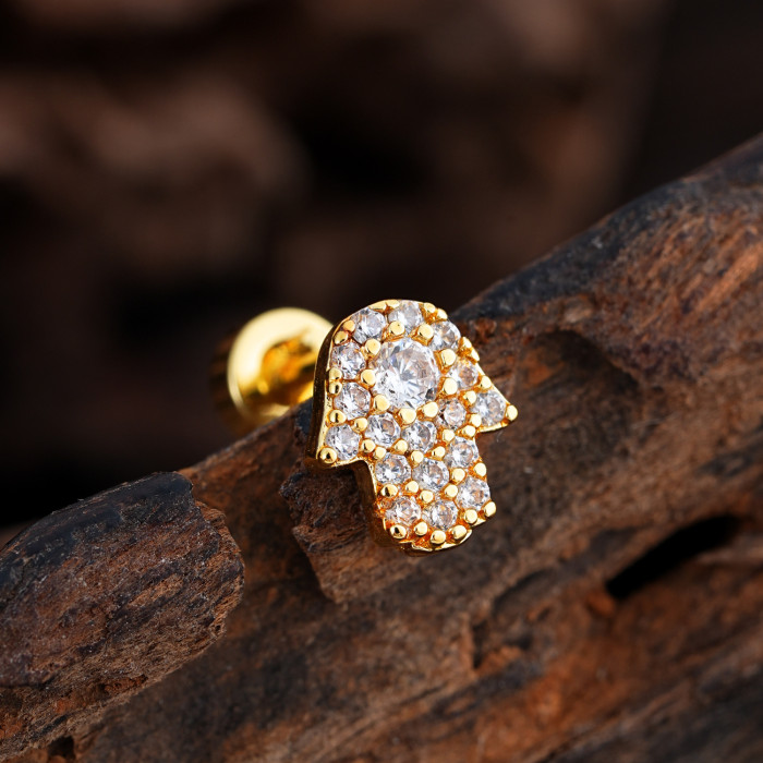 Minimalist Personality Stainless Steel Zircon Ear Bone Studs Exquisite Small Micro Inlaid Real Gold Electroplated Ear Studs 0.8*6*4mm