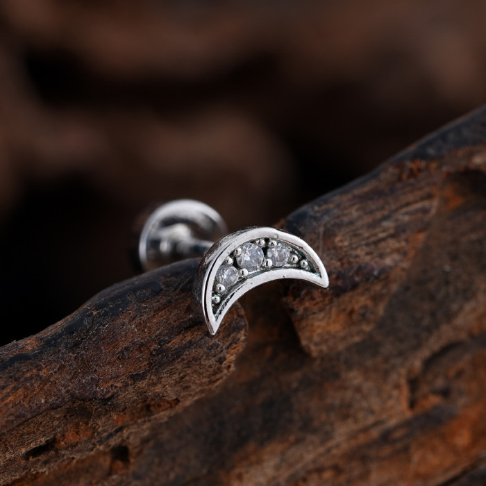 Cross-Border Minimalist Niche Micro Inlaid Zircon Ear Bone Studs Exquisite Real Gold Electroplated Ear Studs Piercing Jewelry 0.8*6*4mm
