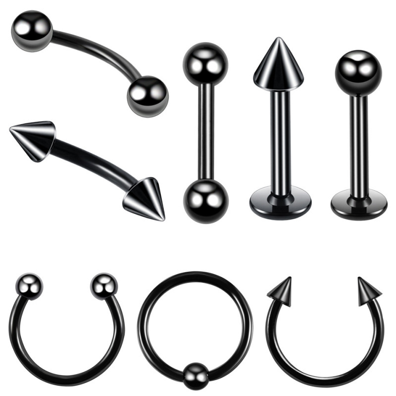 Wish Trendy Jewelry 8 Pieces/Set European and American Piercing Stainless Steel Eyebrow Studs Earrings Ear Bone Studs Universal Ring Body Piercing