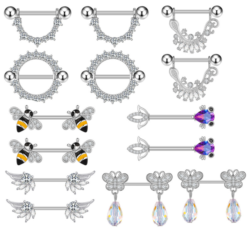 Cross-border E-commerce New Zircon Nipple Rings Nipple Piercing Jewelry Online Wholesale