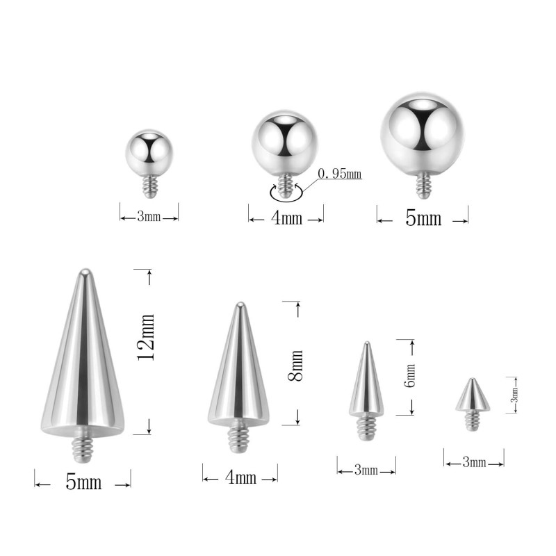 Stainless Steel External Thread Round Ball Punk Spike Cone Jewelry Accessories Ear Lip Spike Eyebrow Spike Replacement DIY Loose Beads In Stock