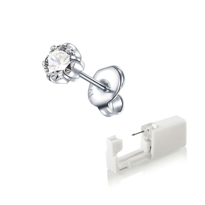 Disposable 316 Stainless Steel Ear Piercing Tool Sterile Packaging Ear Piercing with 6-Claw Zircon Gun Stud In Stock