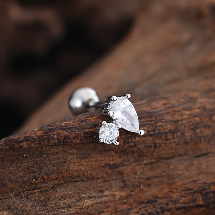 Stainless Steel Rod Copper Micro Inlaid Zircon Ear Bone Studs Exquisite Simple Cross-Border Ear Studs Piercing Jewelry 0.8*6*4mm