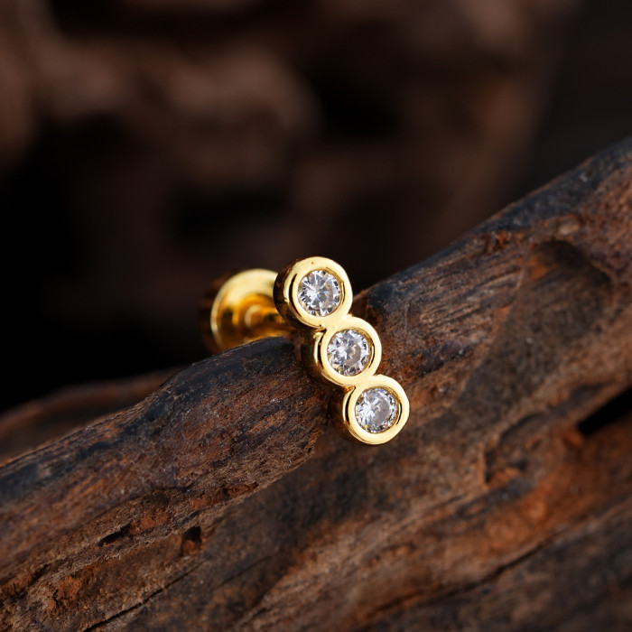 Minimalist Personality Stainless Steel Zircon Ear Bone Studs Exquisite Small Micro Inlaid Real Gold Electroplated Ear Studs 0.8*6*4mm