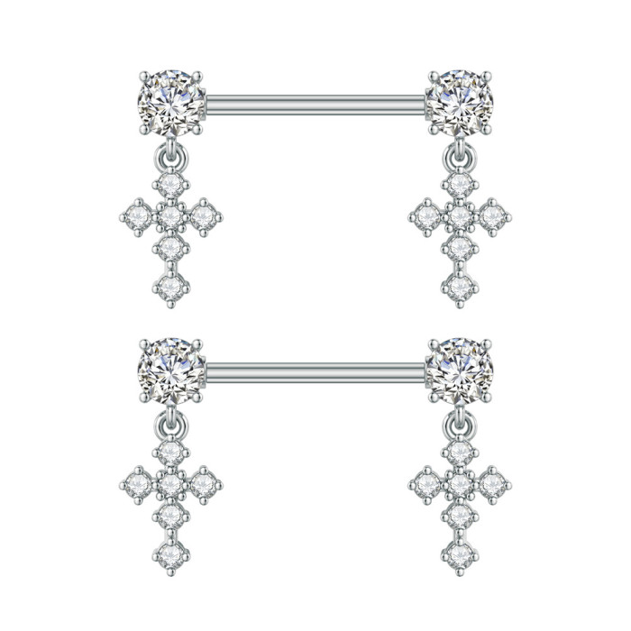 Cross-Border E-commerce New Stainless Steel Zircon Nipple Rings Water Drop Pentagram Cross Moon Zircon Nipple Studs