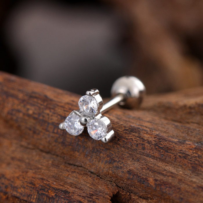 Stainless Steel Rod Copper Micro Inlaid Zircon Ear Bone Studs Exquisite Simple Cross-Border Ear Studs Piercing Jewelry 0.8*6*4mm
