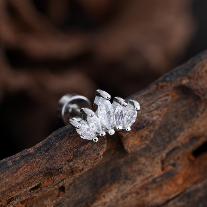 Elegant Simple Stainless Steel Zircon Ear Bone Stud Creative Fashion Real Gold Plated Ear Stud 0.8*6*4mm