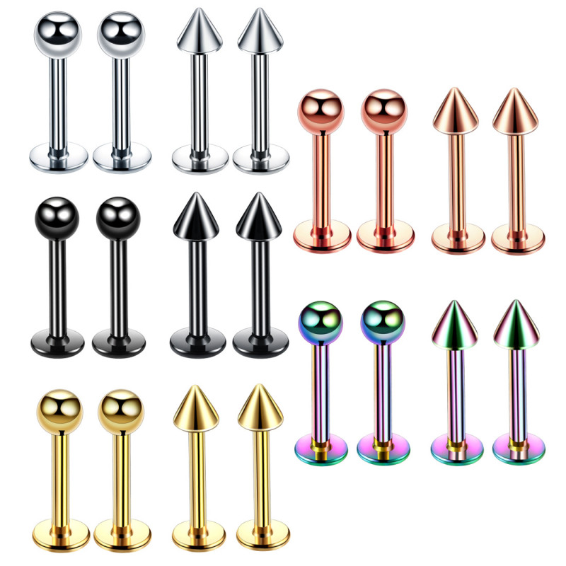Stainless Steel Lip Studs Pointed Cone Ball Shape Multi-color Multi-size European and American Tattoo Piercing Jewelry Hip-hop Earrings Factory Direct Supply