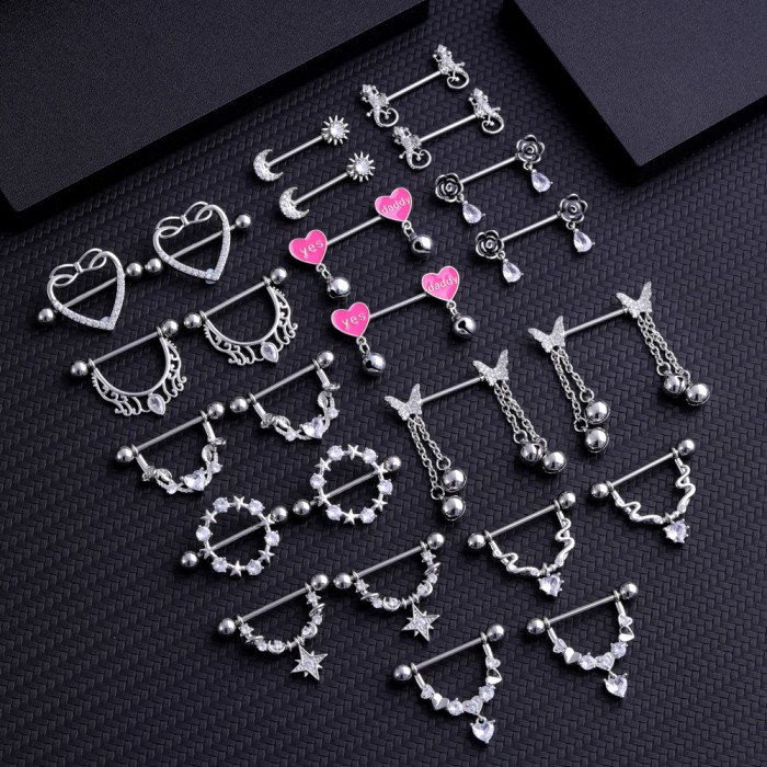 Cross-Border E-commerce New Zircon Nipple Rings Oil Drop Nipple Rings Creative Heart-Shaped Zircon Nipple Rings Piercing Jewelry
