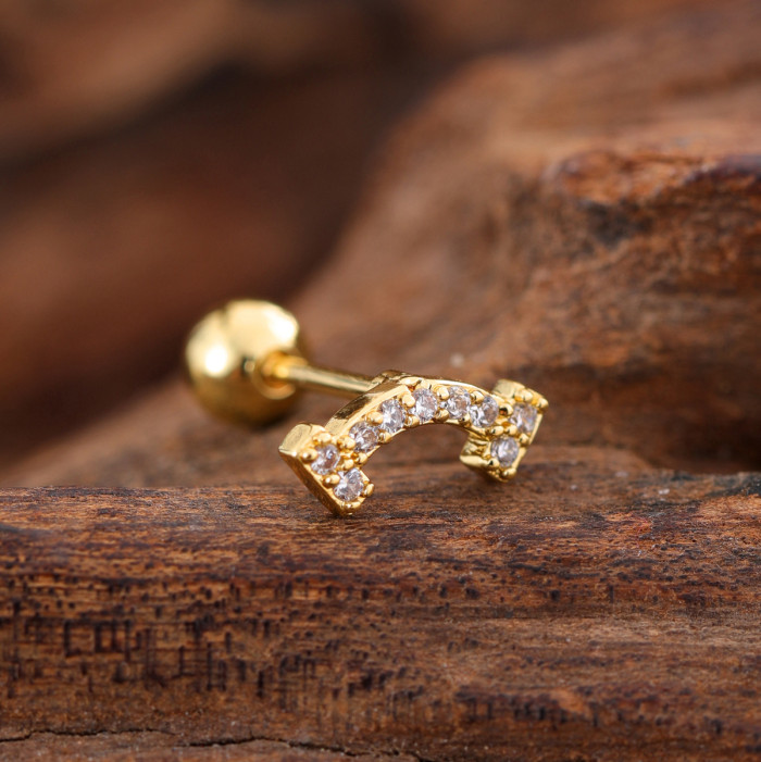 European and American Cross-Border Stainless Steel Zircon Ear Bone Stud Creative Fashion Micro-Inlaid Ear Stud Piercing Jewelry 0.8*6*4mm