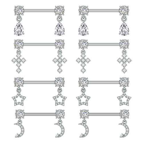 Cross-Border E-commerce New Stainless Steel Zircon Nipple Rings Water Drop Pentagram Cross Moon Zircon Nipple Studs