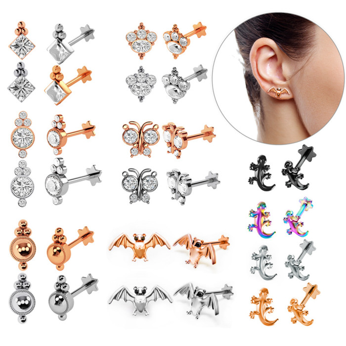 European and American Exquisite Zircon Earrings Ear Bone Stud Lip Piercing Jewelry