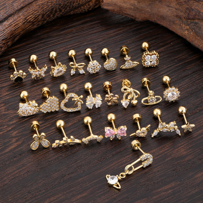 European and American Cross-Border Stainless Steel Zircon Ear Bone Stud Creative Fashion Micro-Inlaid Ear Stud Piercing Jewelry 0.8*6*4mm