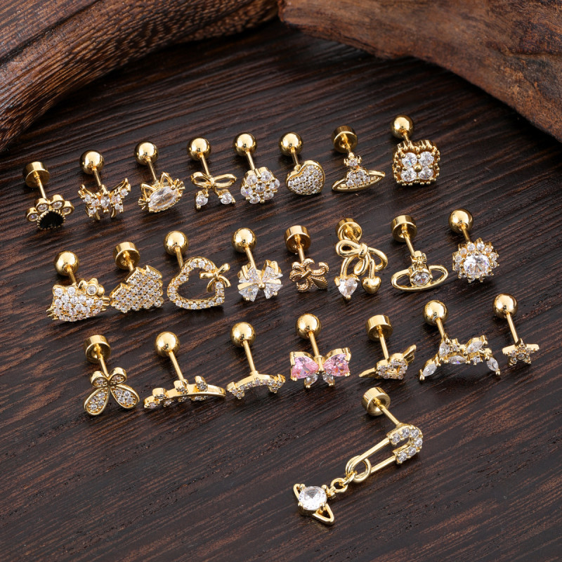 European and American Cross-Border Stainless Steel Zircon Ear Bone Stud Creative Fashion Micro-Inlaid Ear Stud Piercing Jewelry 0.8*6*4mm