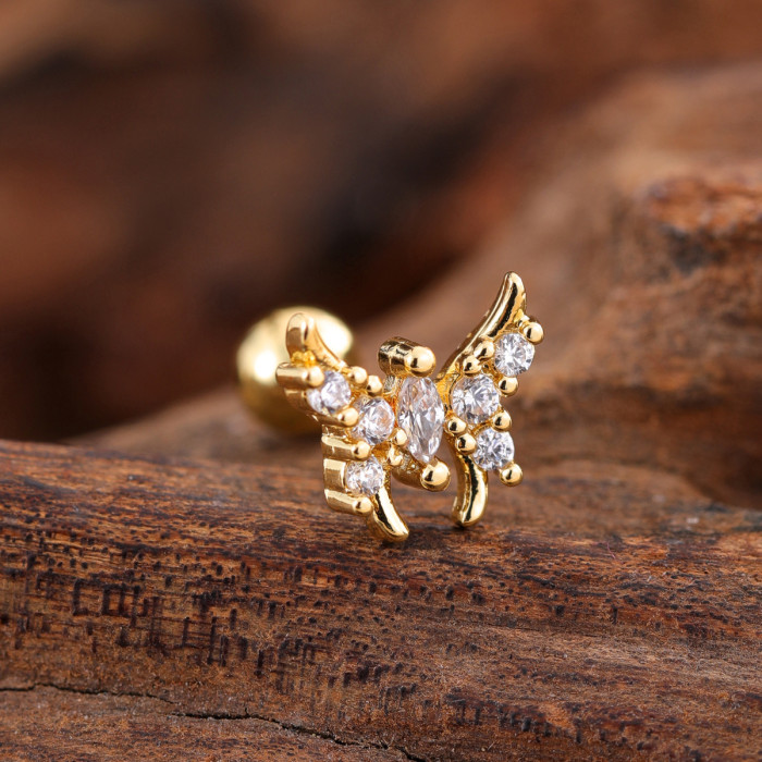 European and American Cross-Border Stainless Steel Zircon Ear Bone Stud Creative Fashion Micro-Inlaid Ear Stud Piercing Jewelry 0.8*6*4mm