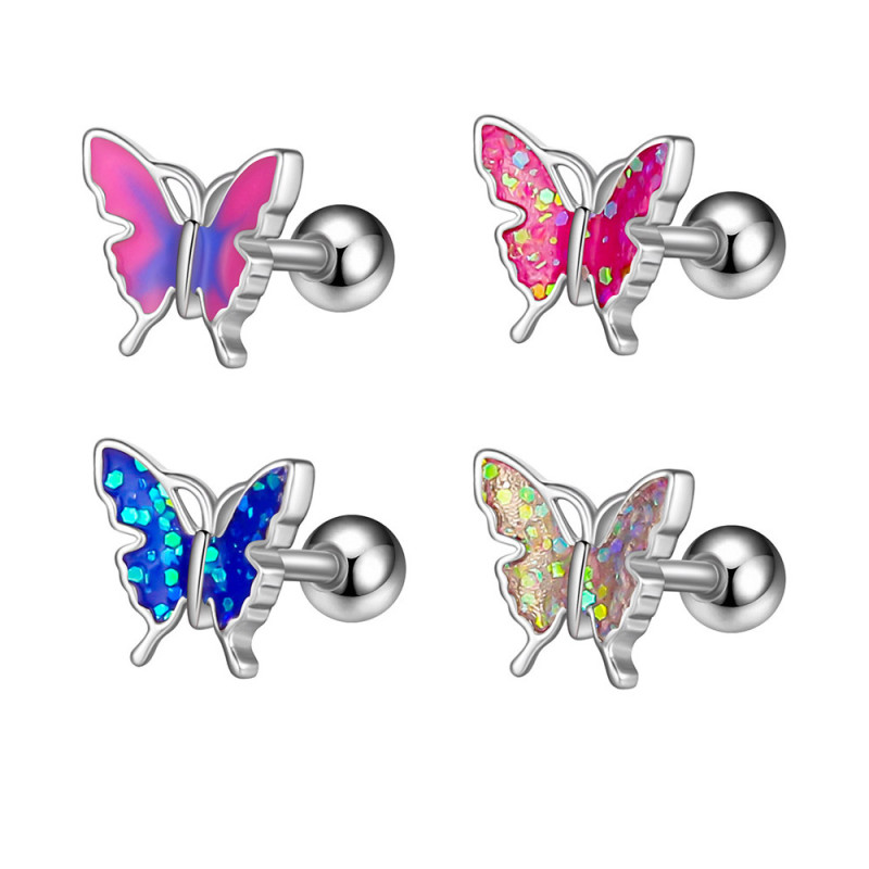 Cross-Border E-commerce Oil Drop Butterfly Ear Bone Stud Earrings Piercing Jewelry Online (1pcs)
