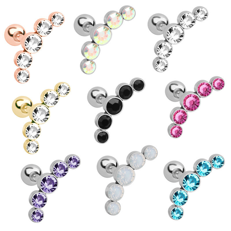 European and American New Style Stainless Steel Czech Crystal Stud Earrings Ear Bone Stud Piercing(1pcs)