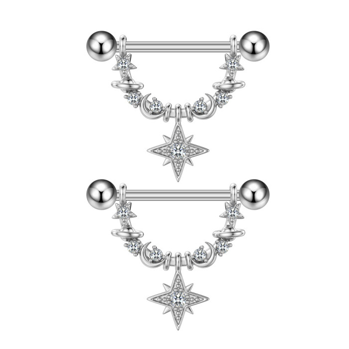 Cross-Border E-commerce New Zircon Nipple Rings Oil Drop Nipple Rings Creative Heart-Shaped Zircon Nipple Rings Piercing Jewelry