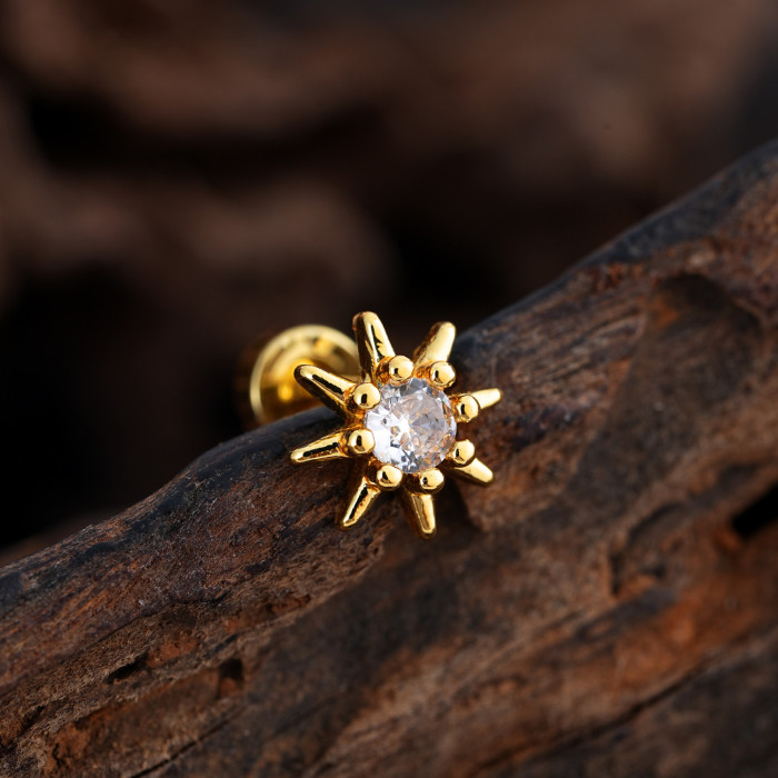 Cross-Border Minimalist Niche Micro Inlaid Zircon Ear Bone Studs Exquisite Real Gold Electroplated Ear Studs Piercing Jewelry 0.8*6*4mm