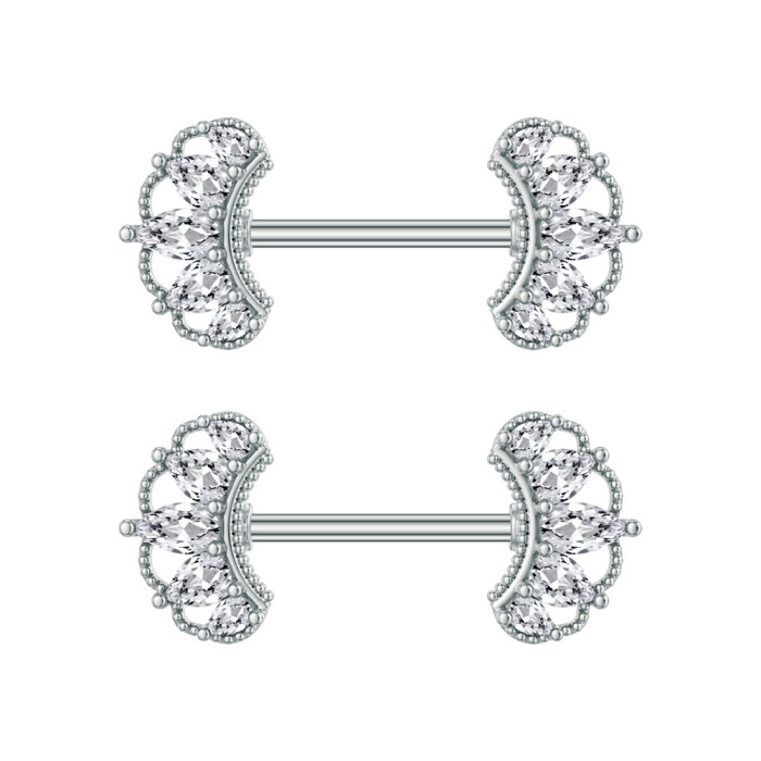 European and American Cross-Border New Stainless Steel Nipple Rings Personalized Fashion Micro-Inlaid Zircon Nipple Rings Oil Nipple Studs Online Wholesale