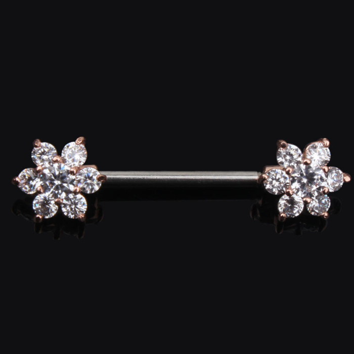 Cross-Border E-commerce Stainless Steel Flower Zircon Nipple Piercing Feather Nipple Ring Piercing Jewelry Online Sale