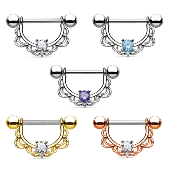 Cross-Border E-commerce Aogemstone Nipple Rings European and American Popular Stainless Steel Zircon Nipple Rings