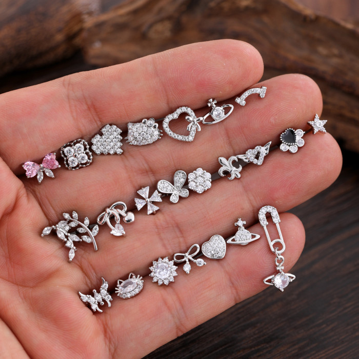 European and American Cross-Border Stainless Steel Zircon Ear Bone Stud Creative Fashion Micro-Inlaid Ear Stud Piercing Jewelry 0.8*6*4mm
