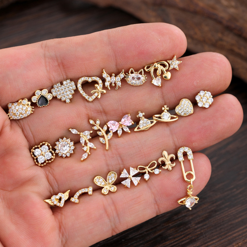 European and American Cross-Border Stainless Steel Zircon Ear Bone Stud Creative Fashion Micro-Inlaid Ear Stud Piercing Jewelry 0.8*6*4mm