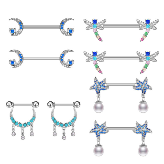 European and American Cross-Border E-commerce New Dragonfly Starfish Zircon Nipple Rings Nipple Studs Piercing Jewelry Online Wholesale