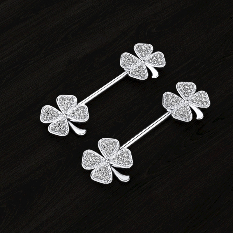 Cross-Border New 4-Leaf Clover Zircon Nipple Rings Nipple Studs Stainless Steel Body Piercing Jewelry Online Wholesale