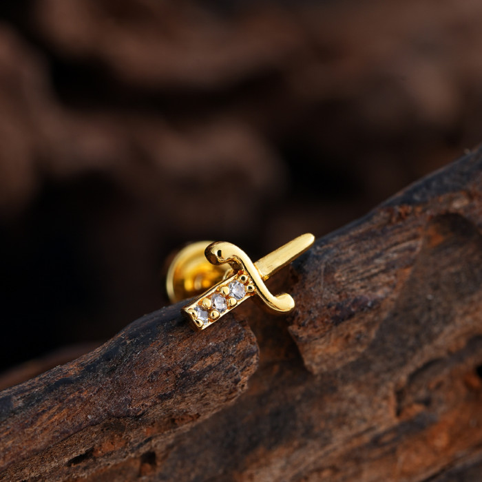 Cross-Border Minimalist Niche Micro Inlaid Zircon Ear Bone Studs Exquisite Real Gold Electroplated Ear Studs Piercing Jewelry 0.8*6*4mm