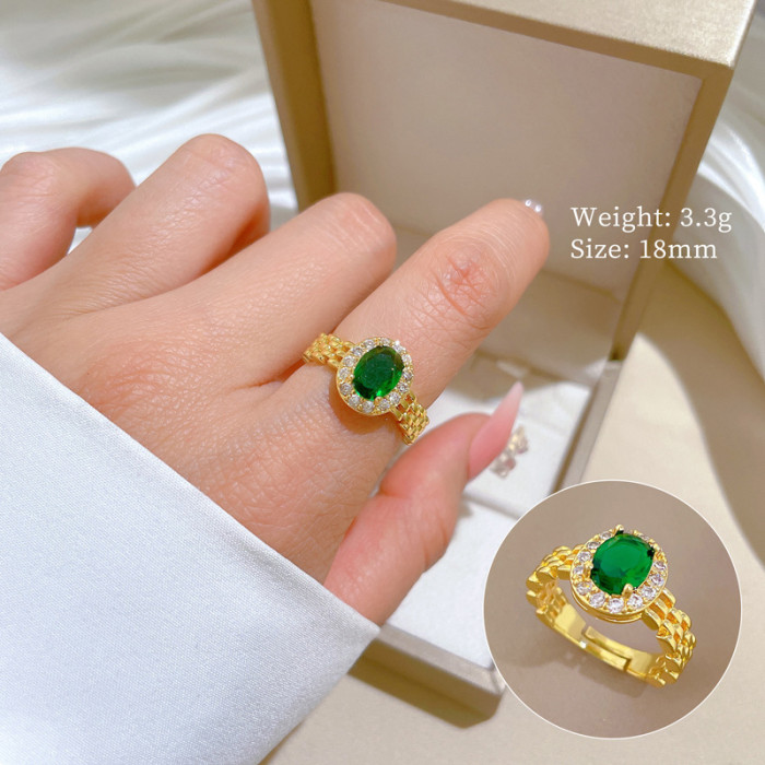 [Real Gold Plating] European and American Design Ins Style Geometric Diamond-Embedded Ball Ring Women's Cold Style Open Ring