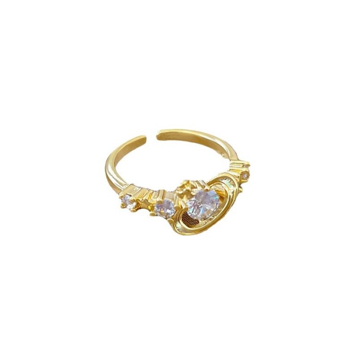 【Real Gold】Zircon Planet Full Diamond Ring Adjustable Open Simple Hand Jewelry Japanese Style Couple Rings