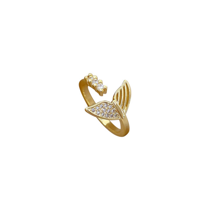 【Real Gold】Fish Tail Open Adjustable Wedding Ring Simple Japanese Style Couple Rings