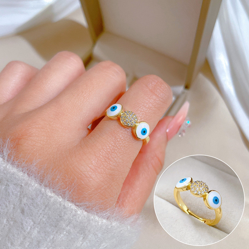 【Real Gold Plating】Cute Eye Zircon Fashion Micro Inlay Light Luxury Ring Index Finger Ring Internet Celebrity Same Style Minimalist Style
