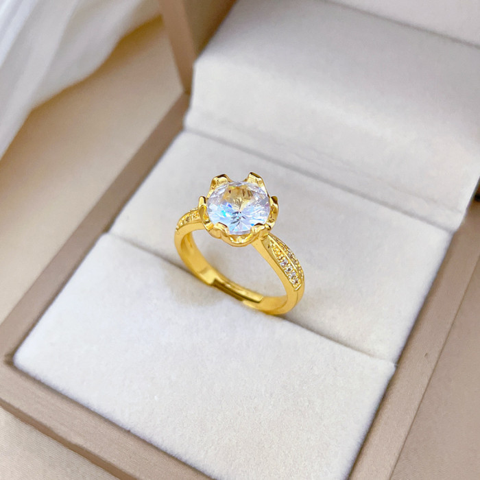 【Real Gold Plating】Open Ring Zircon Light Luxury Personality Ring Index Finger Ring Internet Celebrity Same Style Simple Minimalist Style