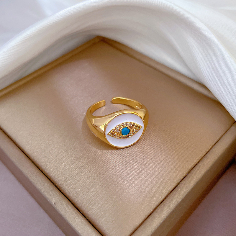【Real Gold Plating】Open Ring Demon Eye Personality Ring Index Finger Ring Internet Celebrity Same Style Simple Minimalist Style