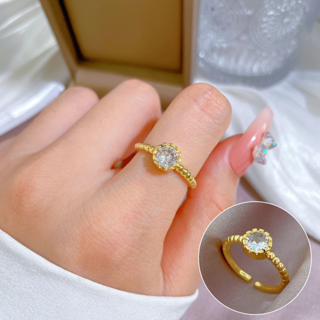 【Real Gold】Minimalist Style Zircon Simple Open Ring for Women, Korean and Japanese Niche Simple Design Index Finger Ring, Internet Celebrity