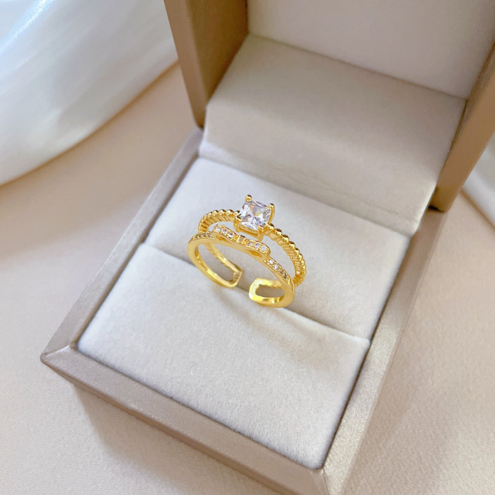 【Real Gold】Butterfly Knot Full Diamond Ring Adjustable Open Simple Hand Jewelry Japanese Style Couple Rings