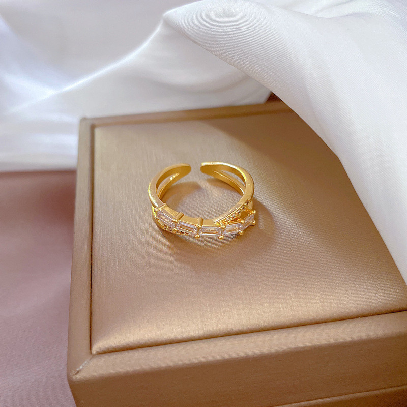 【Real Gold Plating】Open Ring Cross Full Diamond Personality Ring Index Finger Ring Internet Celebrity Same Style Simple Minimalist Style