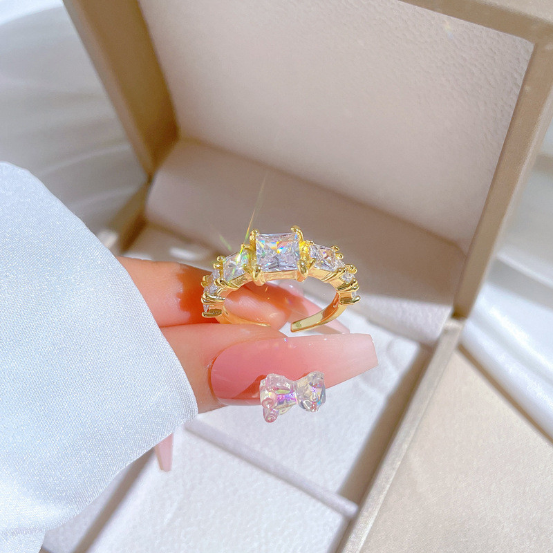 【Real Gold】Square Bamboo Joint Wedding Ring Adjustable Open Ring Simple Hand Jewelry Japanese Style Couple Rings